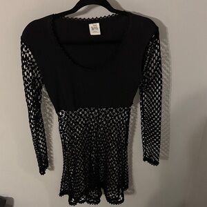 Black Crochet Long Sleeve Top
